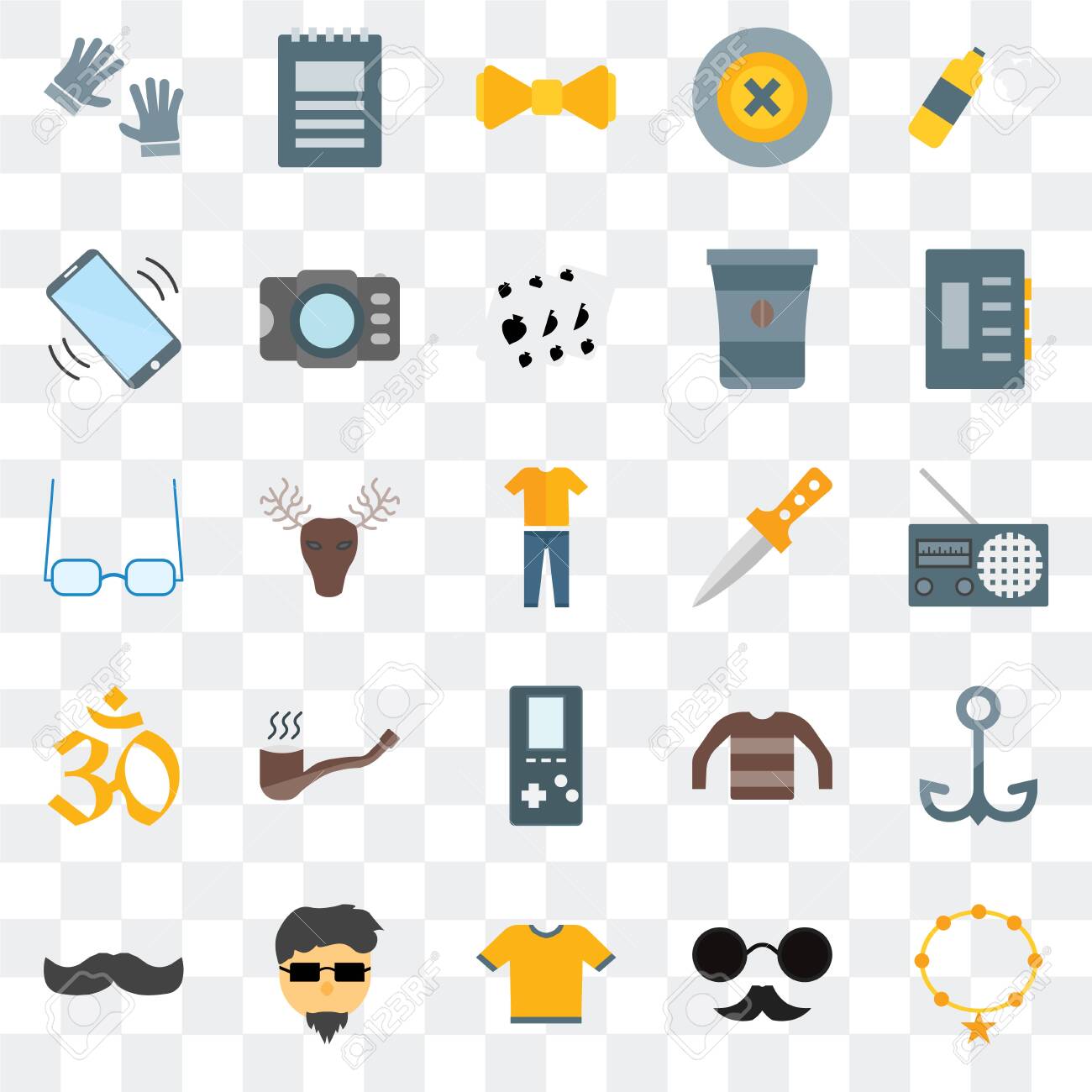 Set Of 25 transparent icons such as Accessory, Hipster, Shirt, Mustache, Dagger, Indian, Phone call, Bow tie, Notepad, web UI transparency icon pack - 130332571 Set Of 25 transparent icons such as Accessory, Hipster, Shirt, Mustache, Dagger, Indian, Phone call, Bow tie, Notepad, web UI transparency icon pack - 130332571