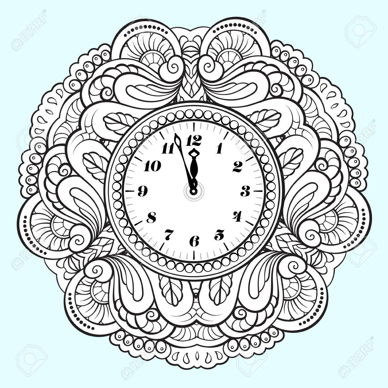 Horloge De Vecteur De Noel Noir Et Blanc Coloriage De Vacances Clip Art Libres De Droits Vecteurs Et Illustration Image 75224451