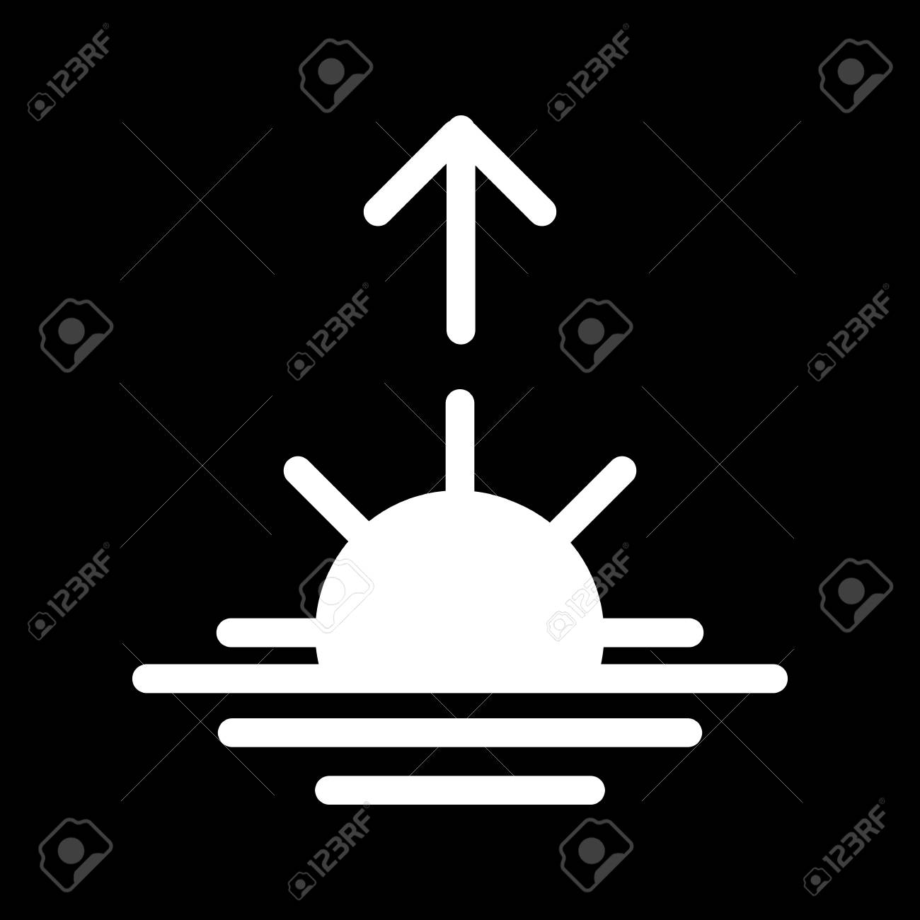 日の出のベクター アイコン 白と黒太陽の図 固体太陽 朝アイコンの線形 Ricing のイラスト素材 ベクタ Image