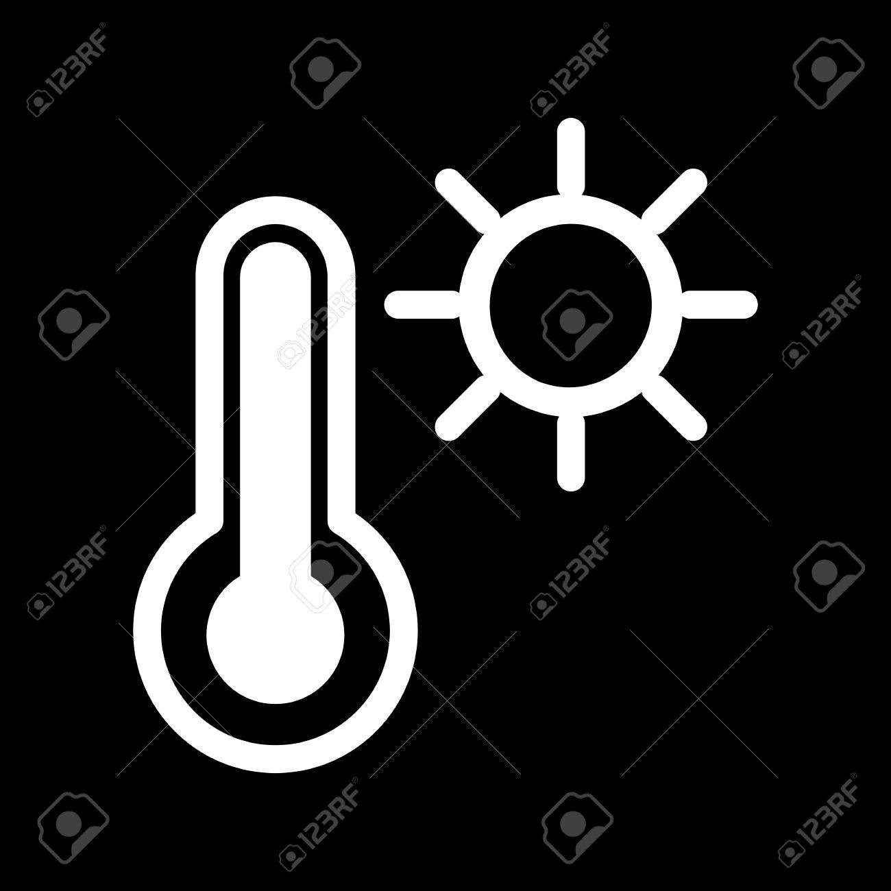 温度計と太陽のベクター アイコン 黒と白の高温図 概要線形アイコン のイラスト素材 ベクタ Image