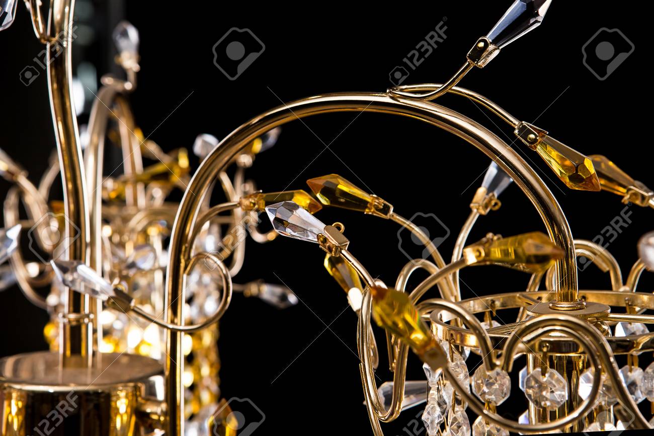 Chandelier Details Close Up For A Modern Interior Gold Crystal Chandelier Details Close Up For A Modern Interior Gold Crystal Hallway