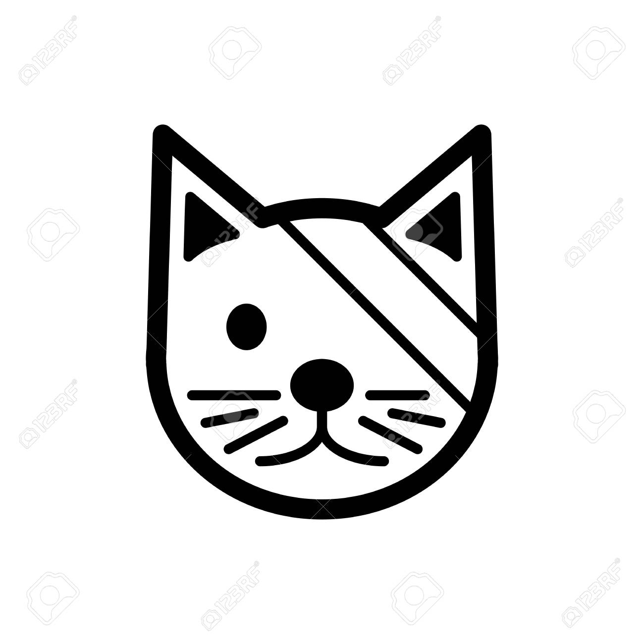 Icone De Vecteur Simple Chat Mignon Malade Illustration Noir Et Blanc De Chat Avec Oeil Bande Icone Veterinaire Lineaire Contour Eps 10 Clip Art Libres De Droits Vecteurs Et Illustration Image