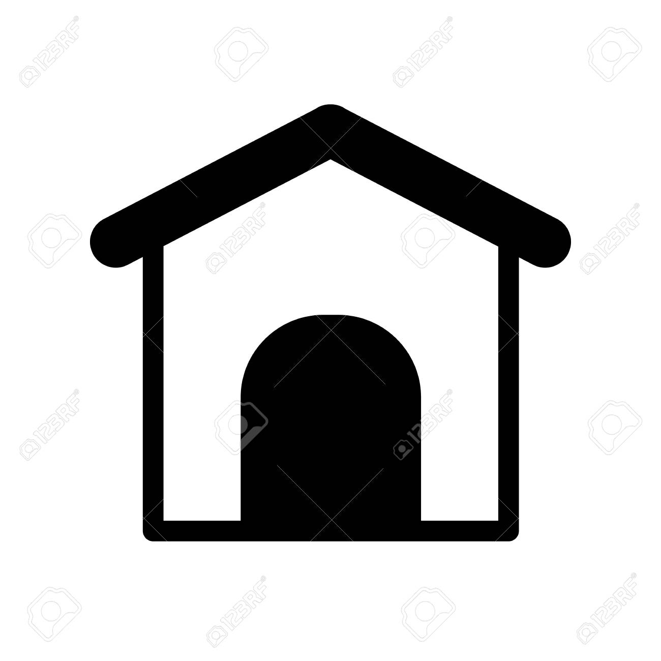 ドッグハウスシンプルベクトルアイコン 犬の家の白黒イラスト 線形ペットアイコンの輪郭 Eps 10 のイラスト素材 ベクタ Image