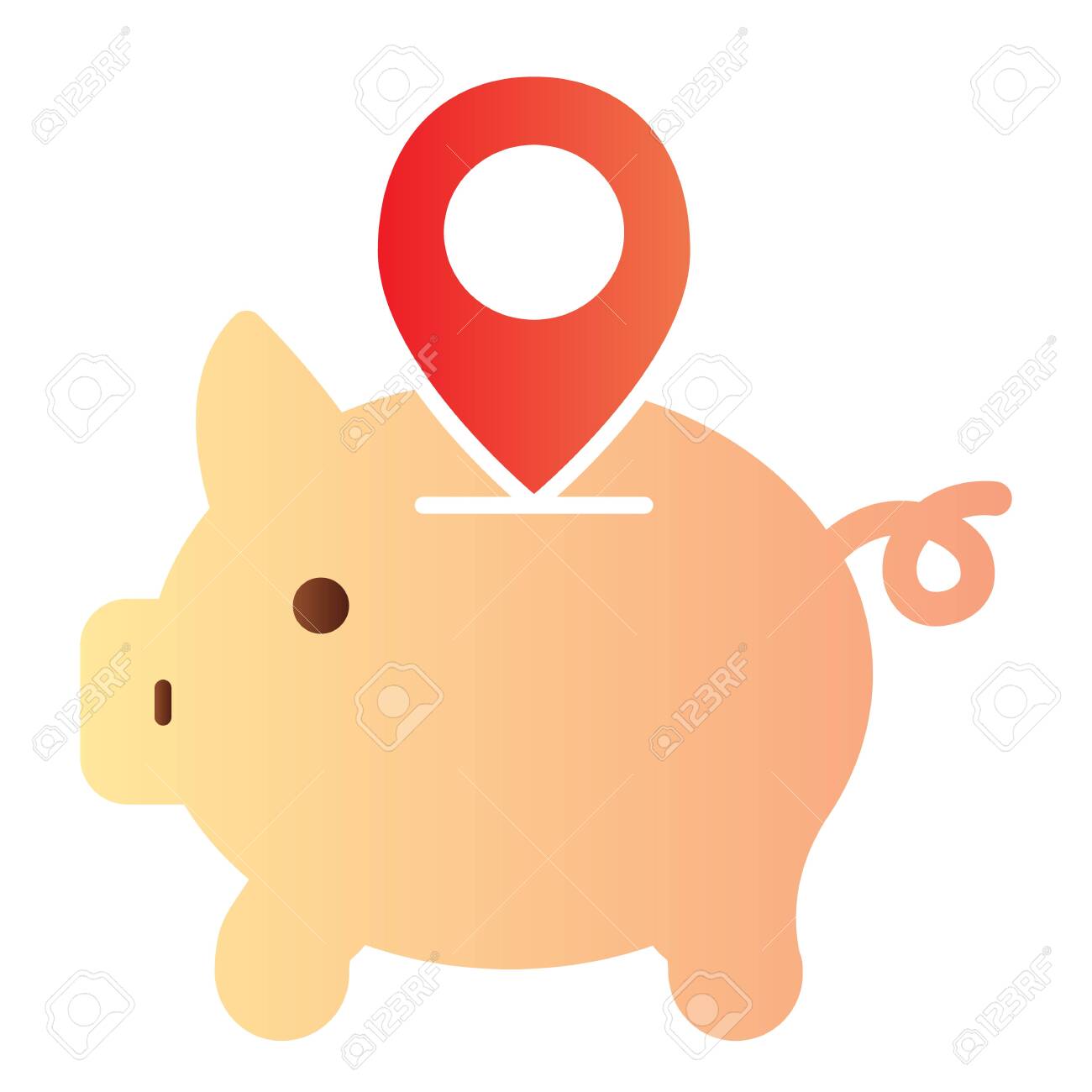 Piggy Bank Location Flat Icon Money Box With Map Pin Color Icons
