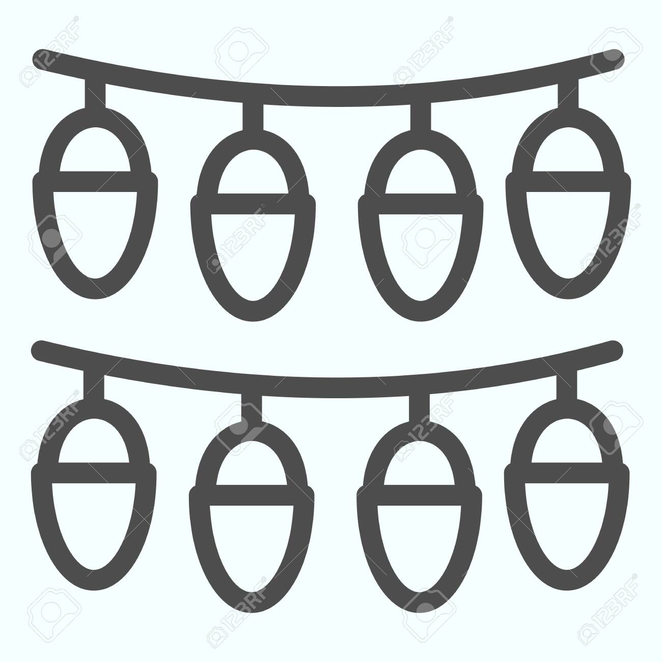 Garland Bulbs Line Icon Fir Tree And House Decoration With Small Lamps Christmas Vector Design Concept Outline Style Pictogram On White Background Use For Web And App Eps 10 Royalty Free Cliparts Vectors