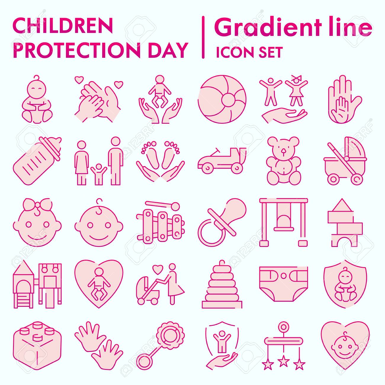Children protection day flat icon set, baby stuff symbols collection - 140943396 Children protection day flat icon set, baby stuff symbols collection - 140943396