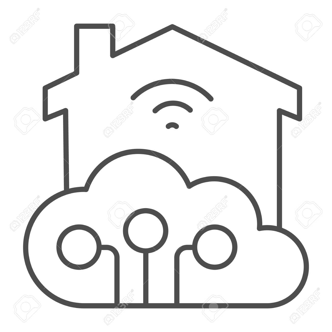 Wifi House And Cloud With Connection Thin Line Icon Smart Home Royalty Free Cliparts Vectors And Stock Illustration Image