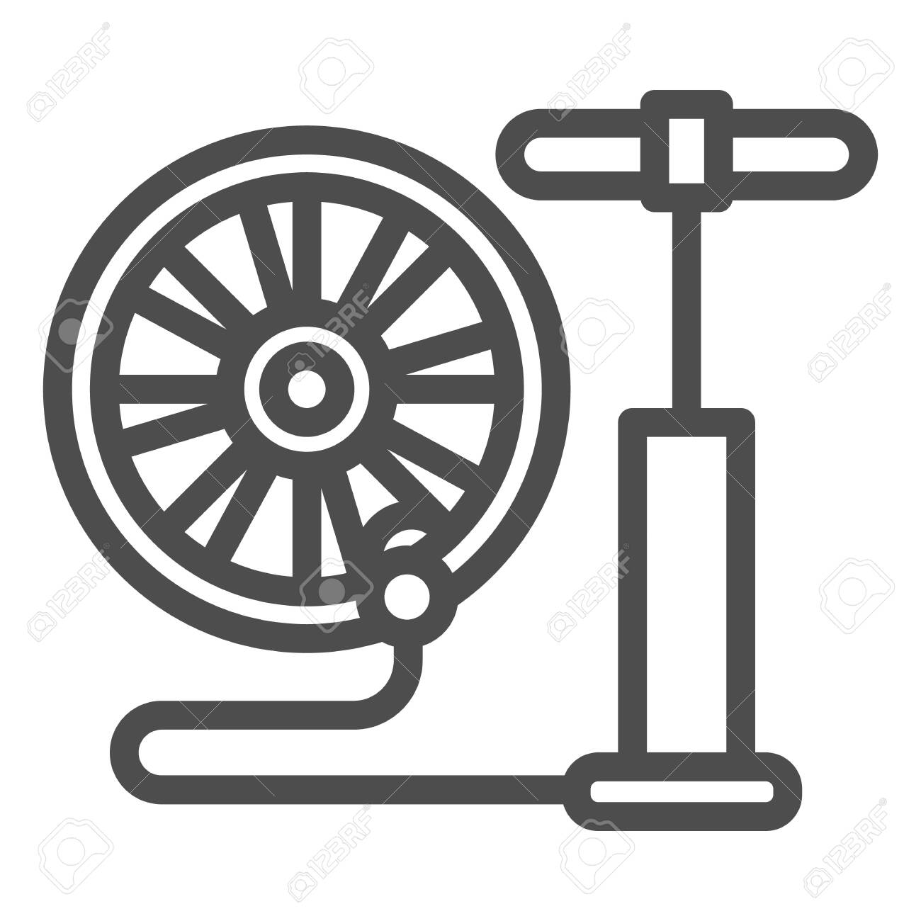 Air Pump And Bicycle Wheel Line Icon Bicycle Concept Air Pump Royalty Free Cliparts Vectors And Stock Illustration Image