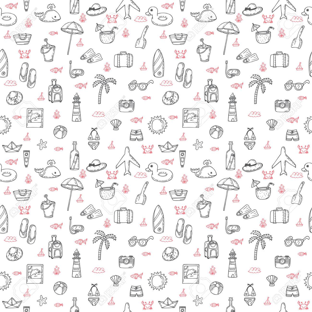 cute hand drawn summer theme seamless pattern beach theme