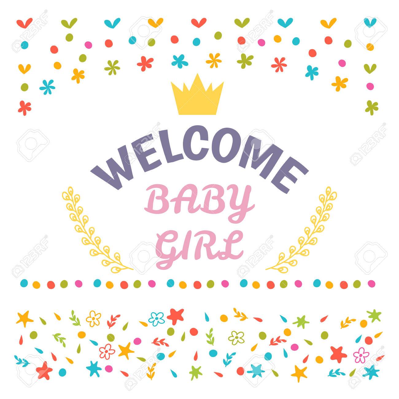 welcome baby girl shower card arrival card cute postcard vector