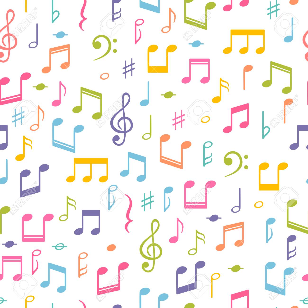 音楽ノートとシームレスなパターン 音楽記号を持つ手描きの背景 メロディーのサイン ベクトルイラスト のイラスト素材 ベクタ Image