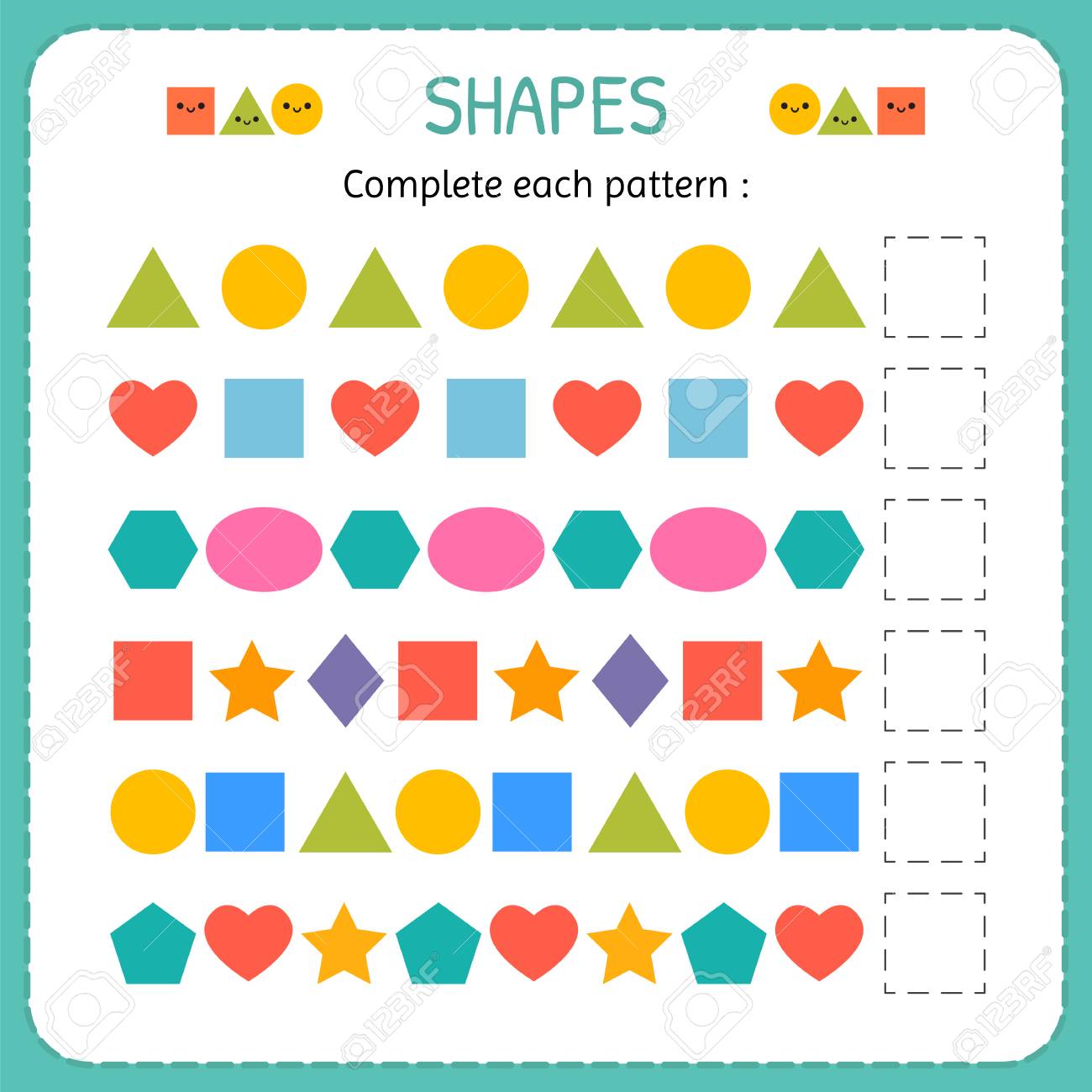 complete each pattern learn shapes and geometric figures preschool