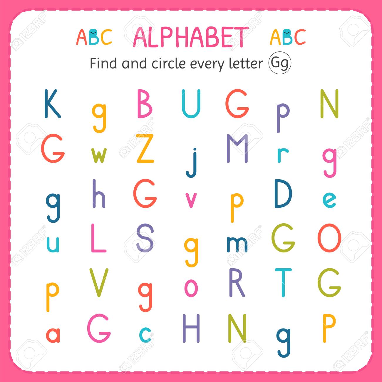 find and circle every letter g worksheet for kindergarten and preschool exercises for children royalty free svg cliparts vectors and stock illustration image 100913291