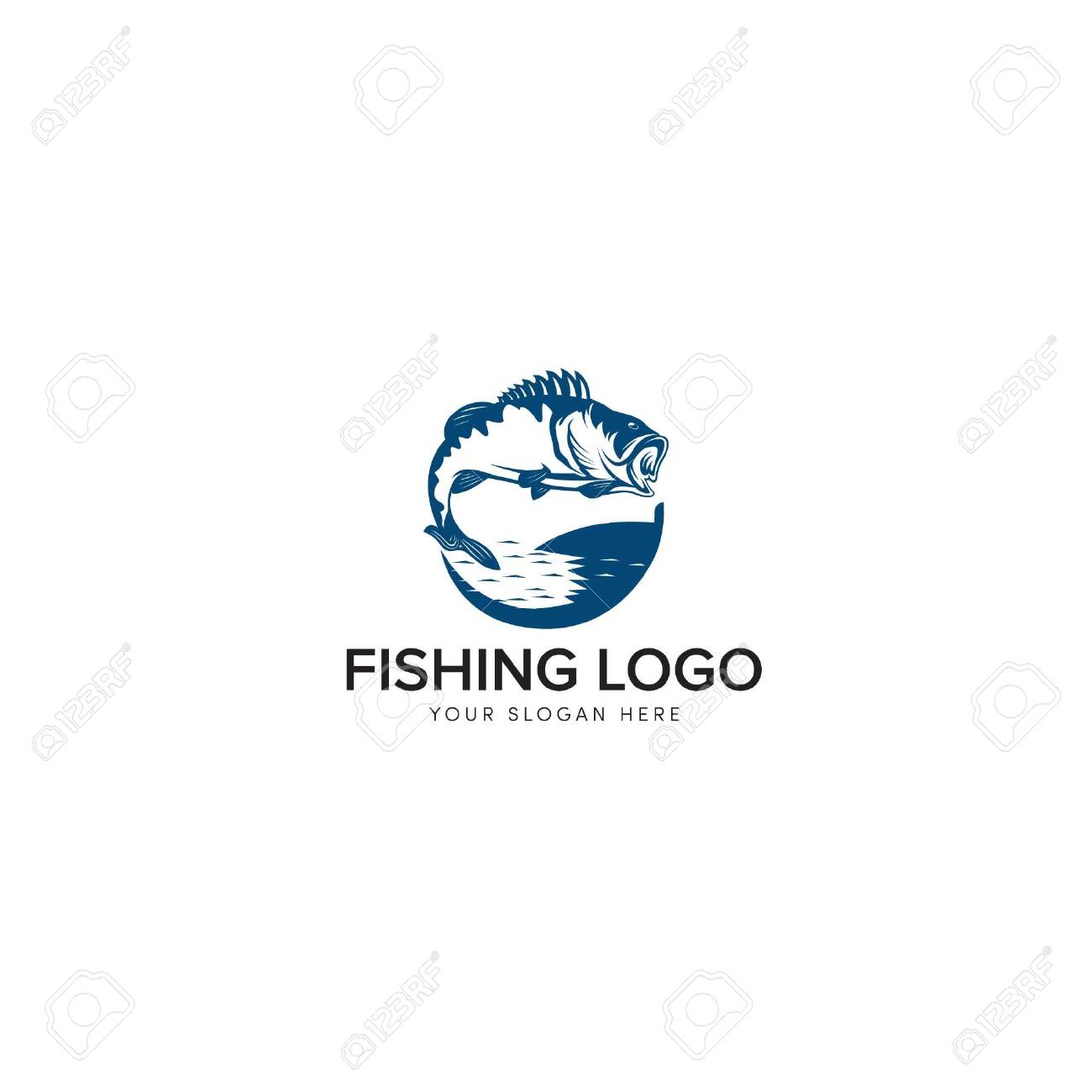 Big Bass Fishing Logo With Jump In The Sea Water Royalty Free Cliparts Vectors And Stock Illustration Image