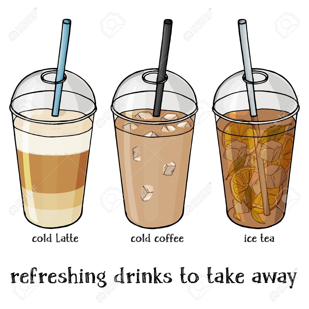 Download Set Of Soft Summer Drinks In A Plastic Cup To Take Away Iced Royalty Free Cliparts Vectors And Stock Illustration Image 105165808