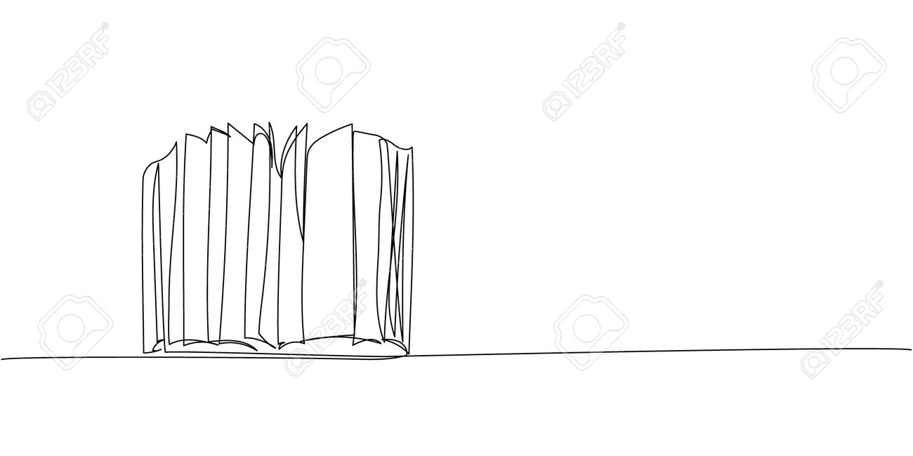 One line drawing of an open photo album book