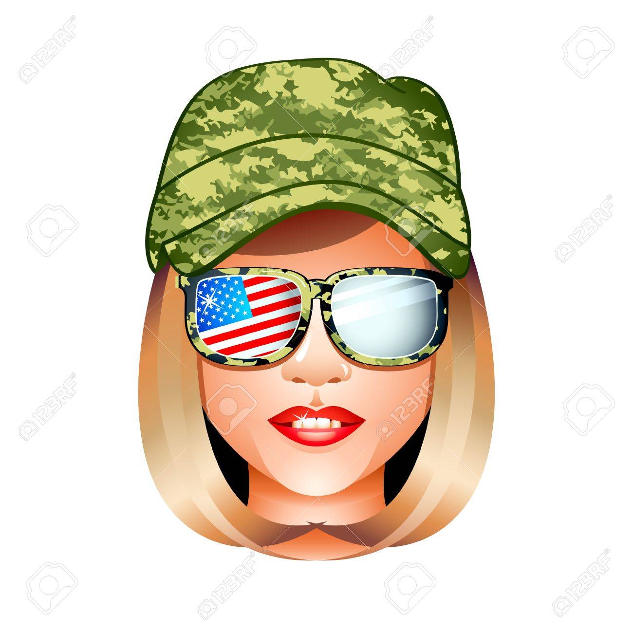 戦闘服の美しい米国軍の少女頭 のイラスト素材 ベクタ Image