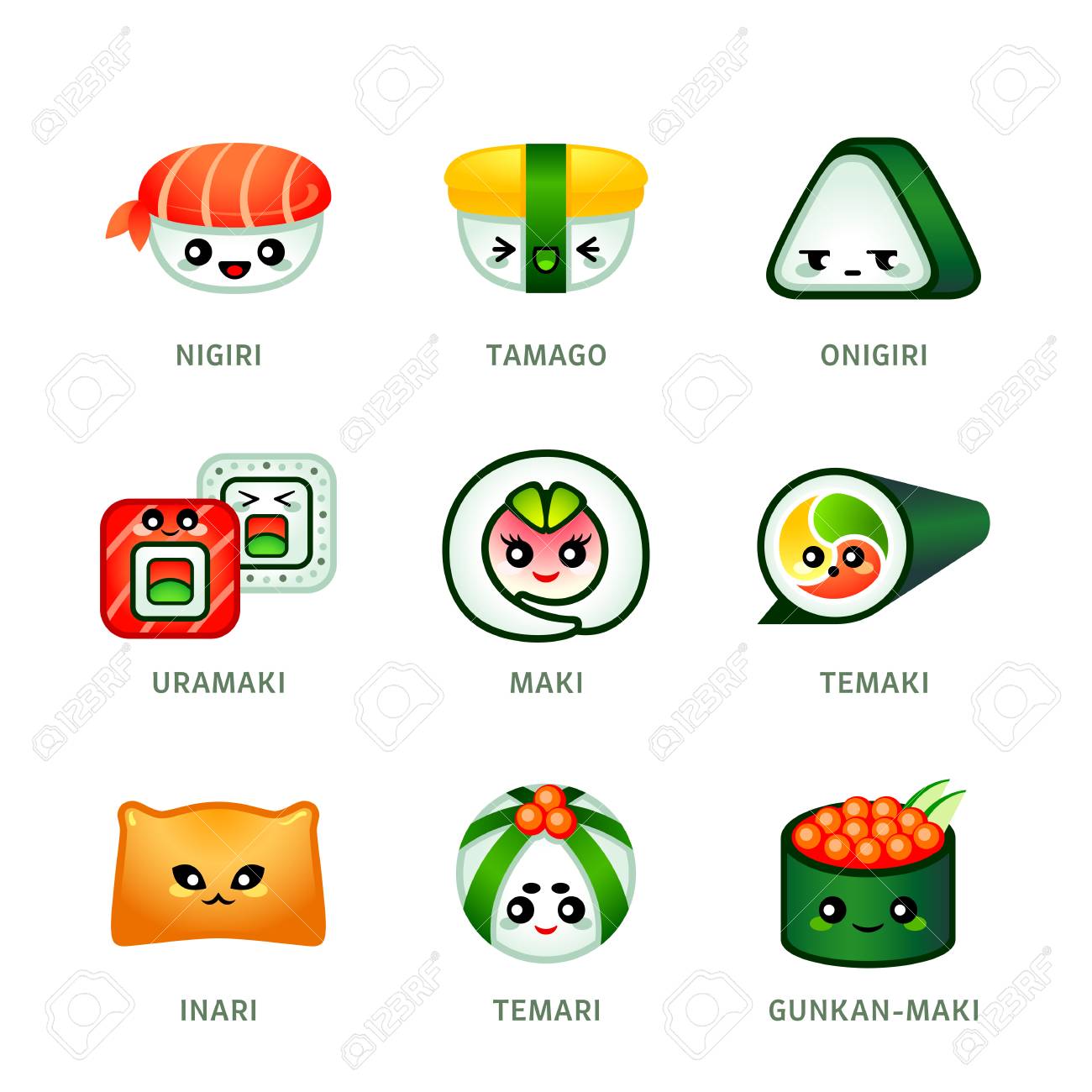 Cute Japanese Sushi Bar Menu Icons Royalty Free SVG, Cliparts ...