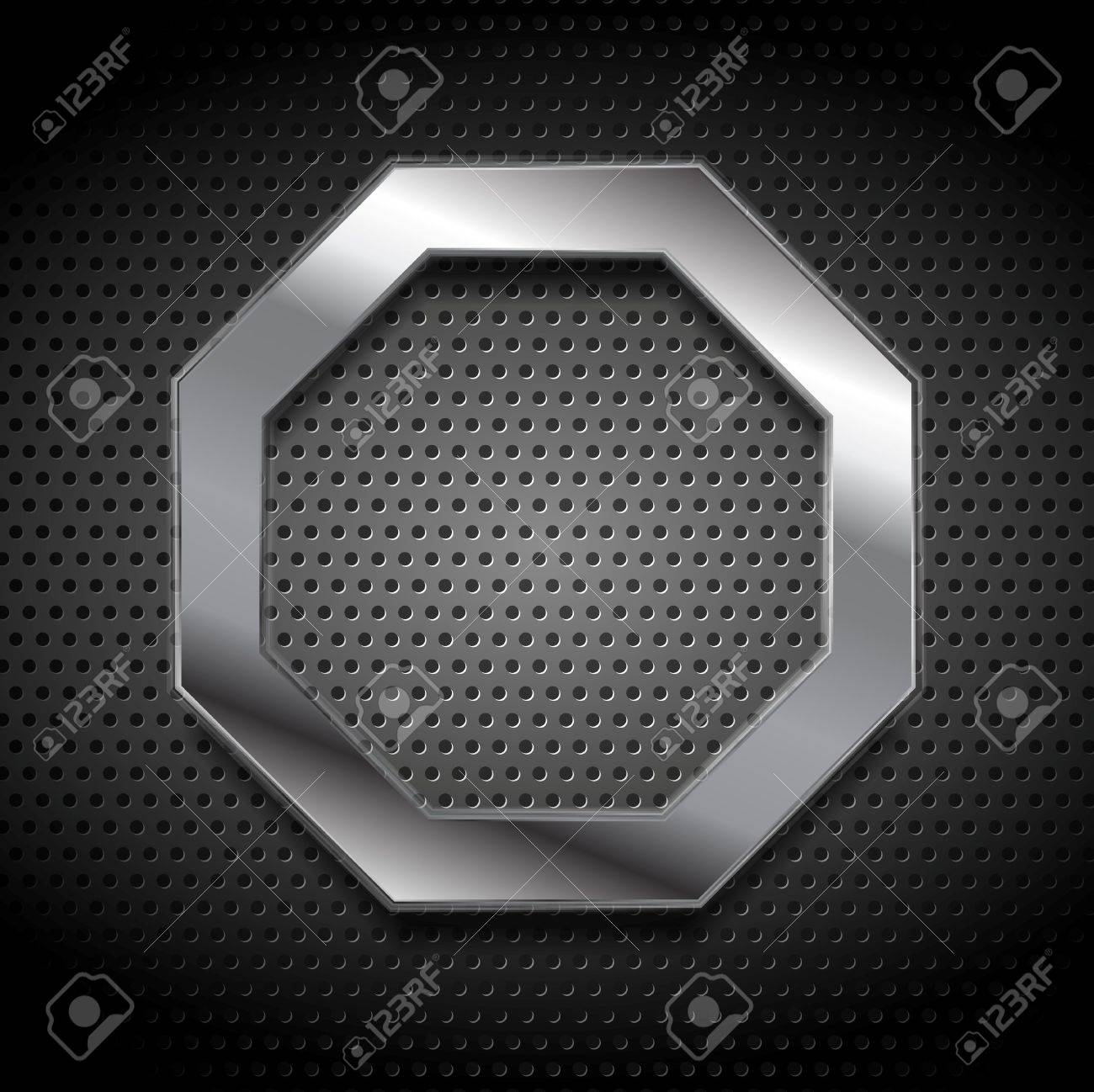 Metal octagon logo on perforated background. Vector design - 49573805 Metal octagon logo on perforated background. Vector design - 49573805