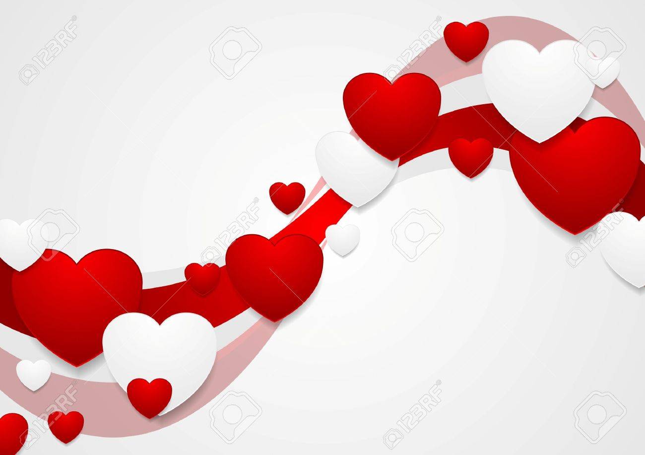 Wavy Red And Grey Valentine Day Background. Vector Graphic Design