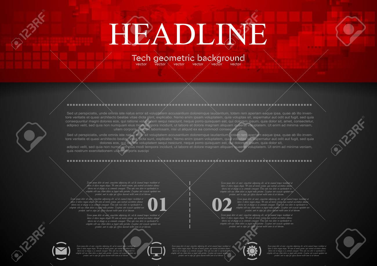 黒の正方形の赤いハイテク ヘッダーと抽象的な背景とマップします 技術デザイン のイラスト素材 ベクタ Image