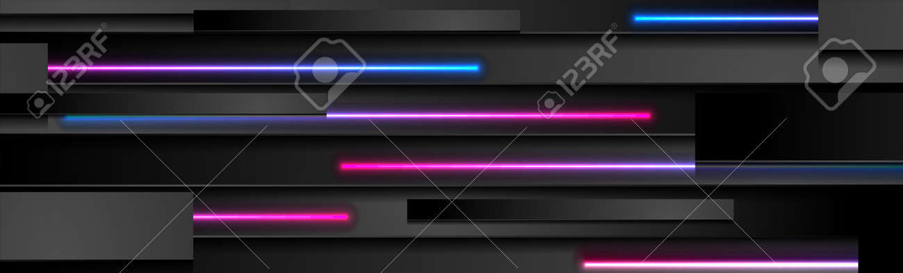 Abstract black stripes with blue purple neon glowing light. Vector technology banner design - 169078144 Abstract black stripes with blue purple neon glowing light. Vector technology banner design - 169078144