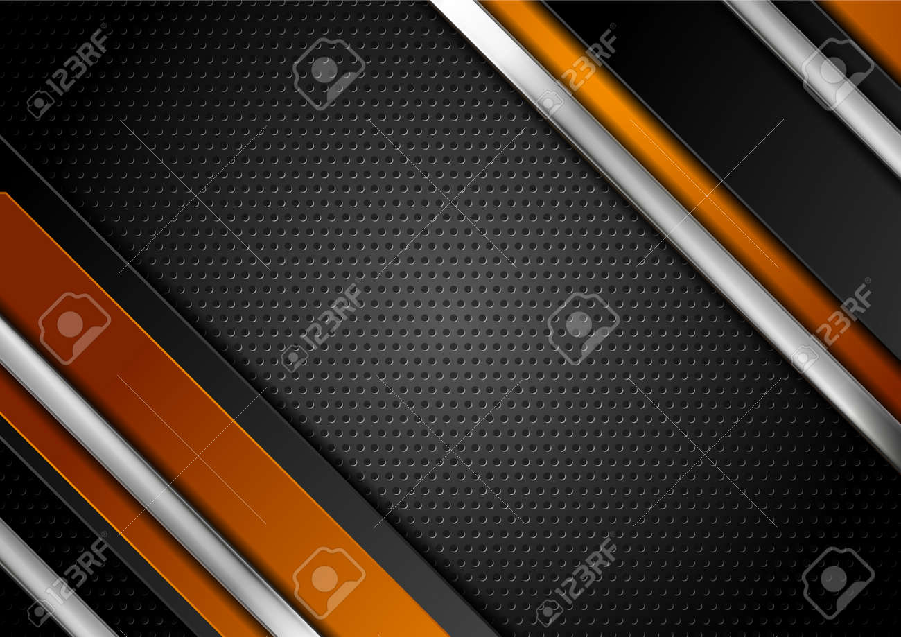 Technology orange and black abstract background with metallic stripes and perforated texture. Vector geometric design - 169078183 Technology orange and black abstract background with metallic stripes and perforated texture. Vector geometric design - 169078183