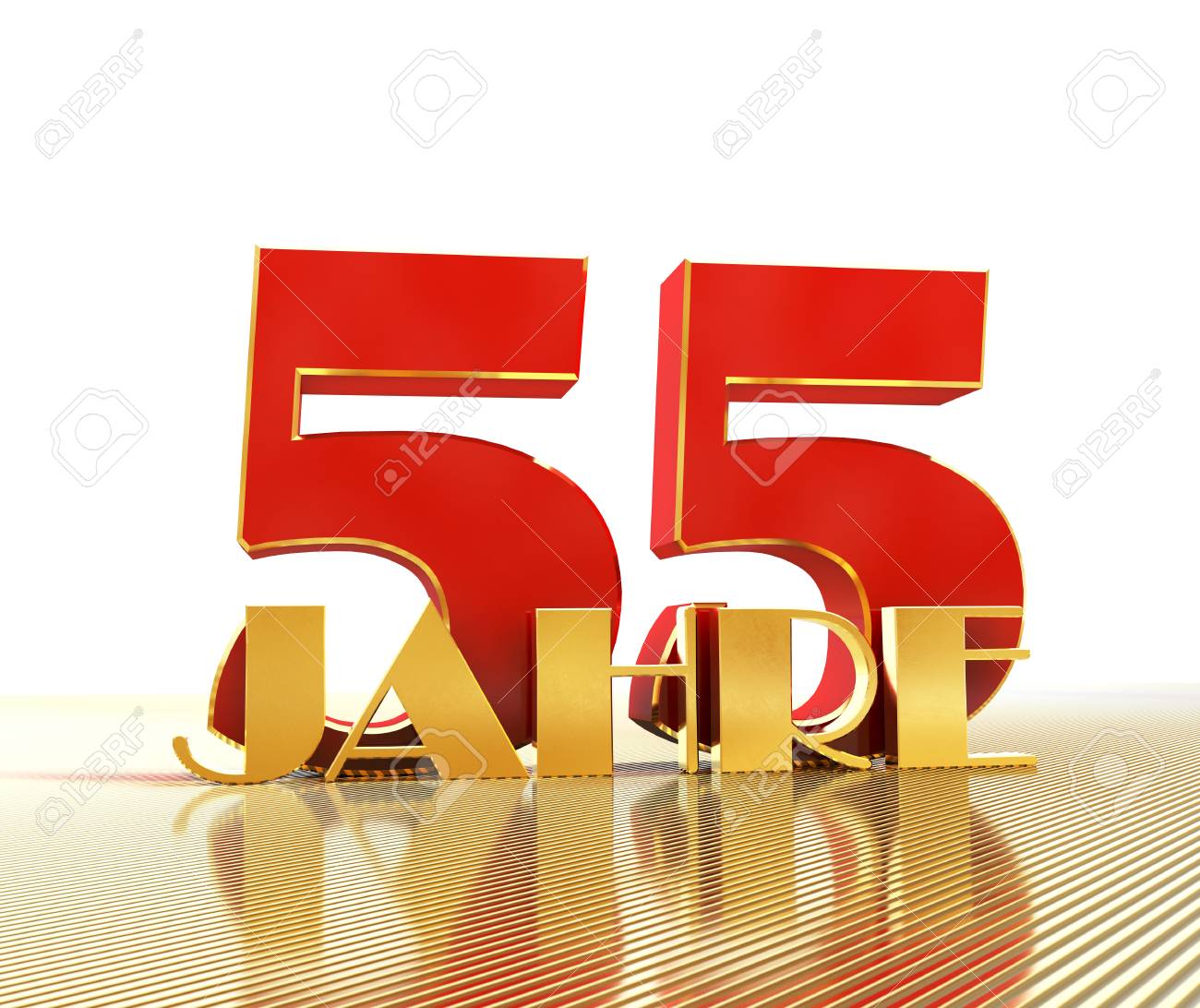 金の線の見通しを背景にゴールデンナンバー55 番号55 と単語 年 ドイツ語から翻訳 年 3dイラストレーション の写真素材 画像素材 Image