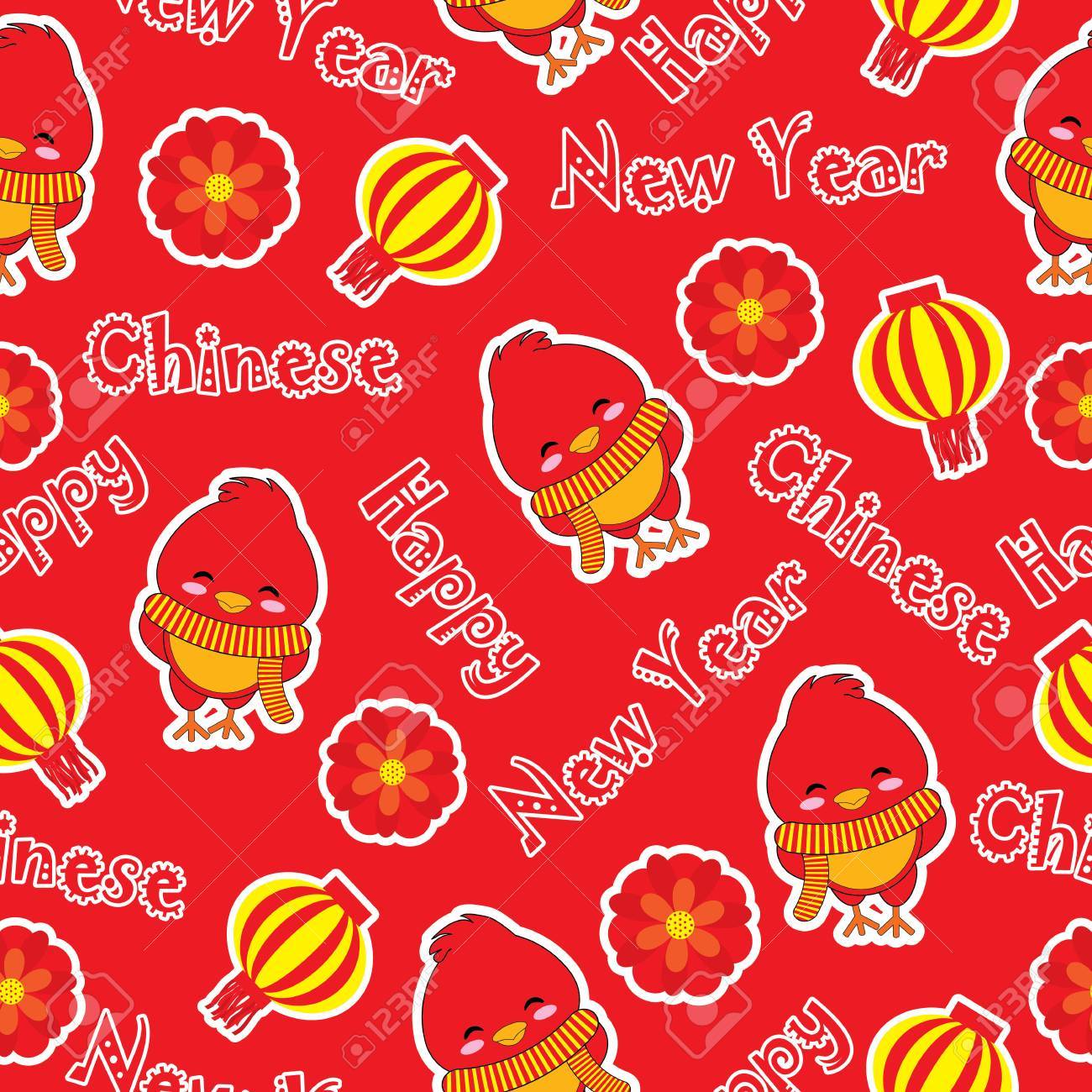 Seamless Patterm Of Chinese New Year With Cute Rooster On Red Royalty Free Cliparts Vectors And Stock Illustration Image 83124210