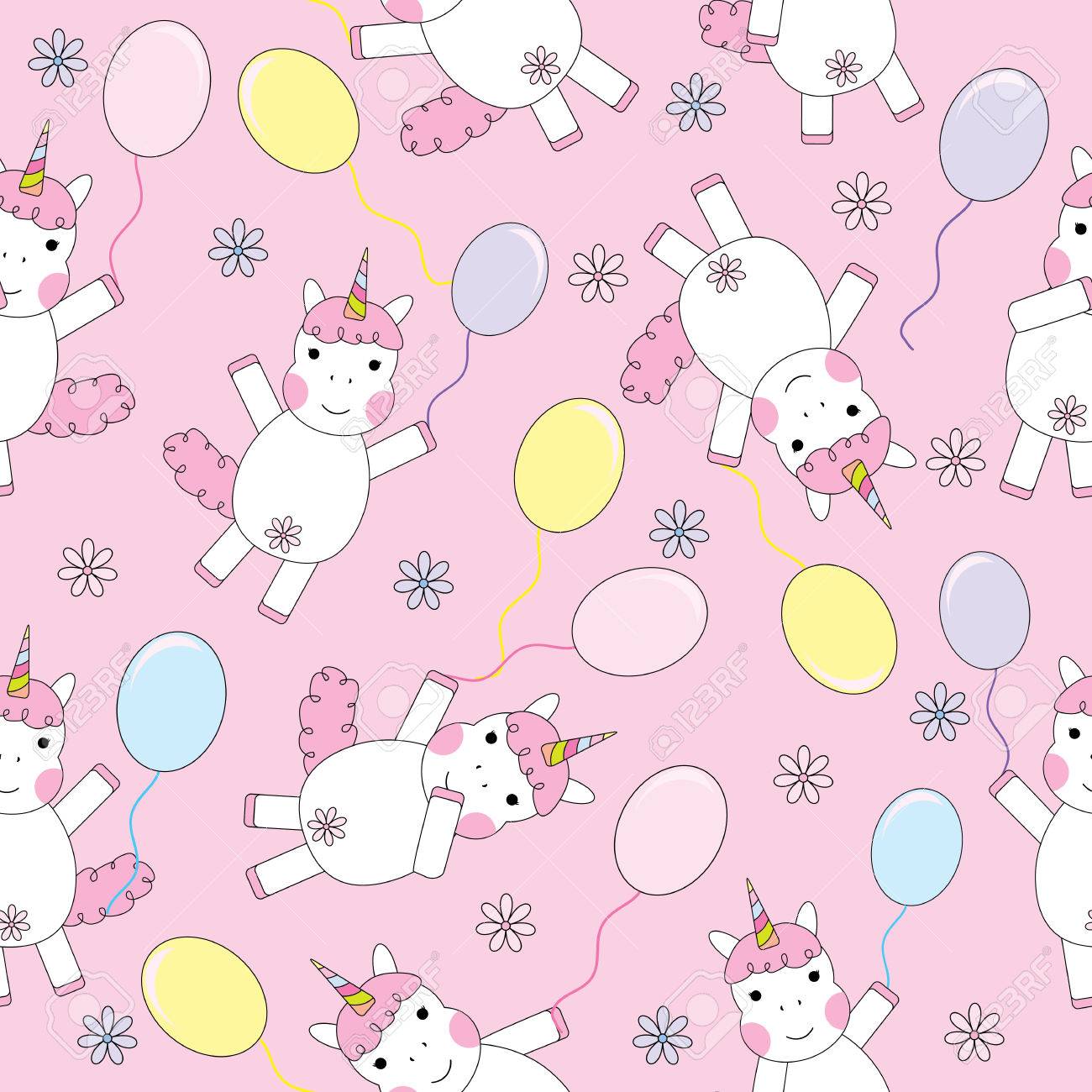 誕生日イラストのかわいいユニコーン誕生日壁紙 メモ用紙やはがきに適したピンクの背景にカラフルな風船と女の子とのシームレスな背景 のイラスト素材 ベクタ Image 誕生日イラストのかわいいユニコーン誕生日壁紙 メモ用紙やはがきに適したピンクの背景にカラフルな風船と女の子とのシームレスな背景 のイラスト素材 ベクタ Image