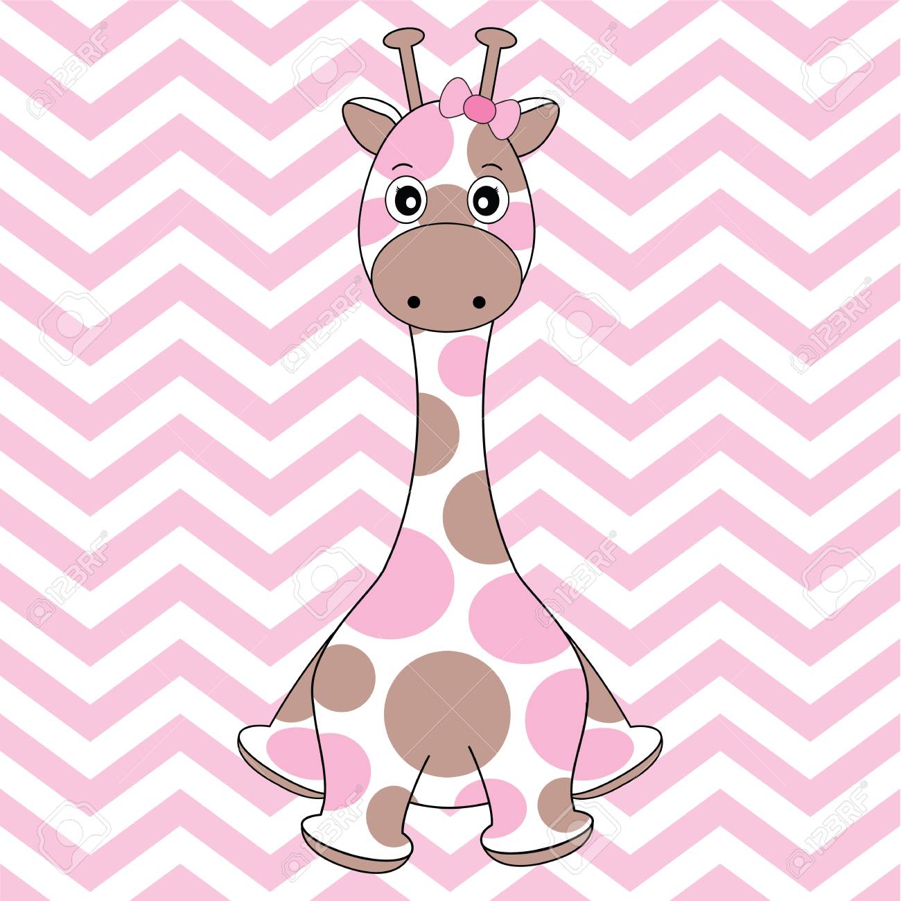 Baby Shower Card With Cute Baby Giraffe On Chevron Background