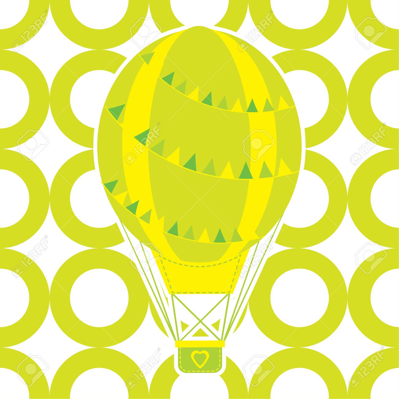 赤ちゃんシャワーはがき グリーティング カード および保育園の壁に適した円背景にかわいい 熱気球のベビー シャワー カードのイラスト素材 ベクタ Image