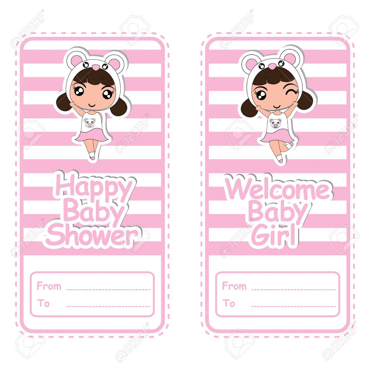 Baby Shower Banner Vector Cartoon Design With Cute Panda Girl Baby Shower Banner Vector Cartoon Design With Cute Panda Girl