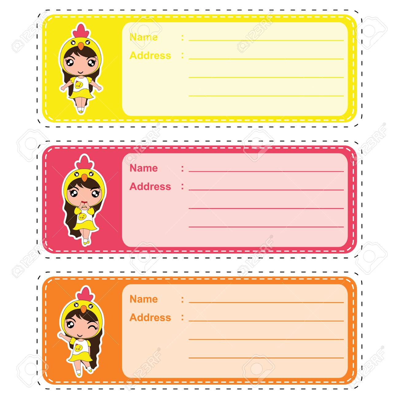 cute address label vector cartoon illustration with cute colorful