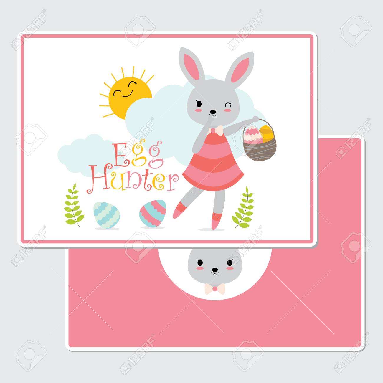 Vector Cartoon Illustration With Cute Bunny Girl As Egg Hunter Royalty Free Cliparts Vectors And Stock Illustration Image
