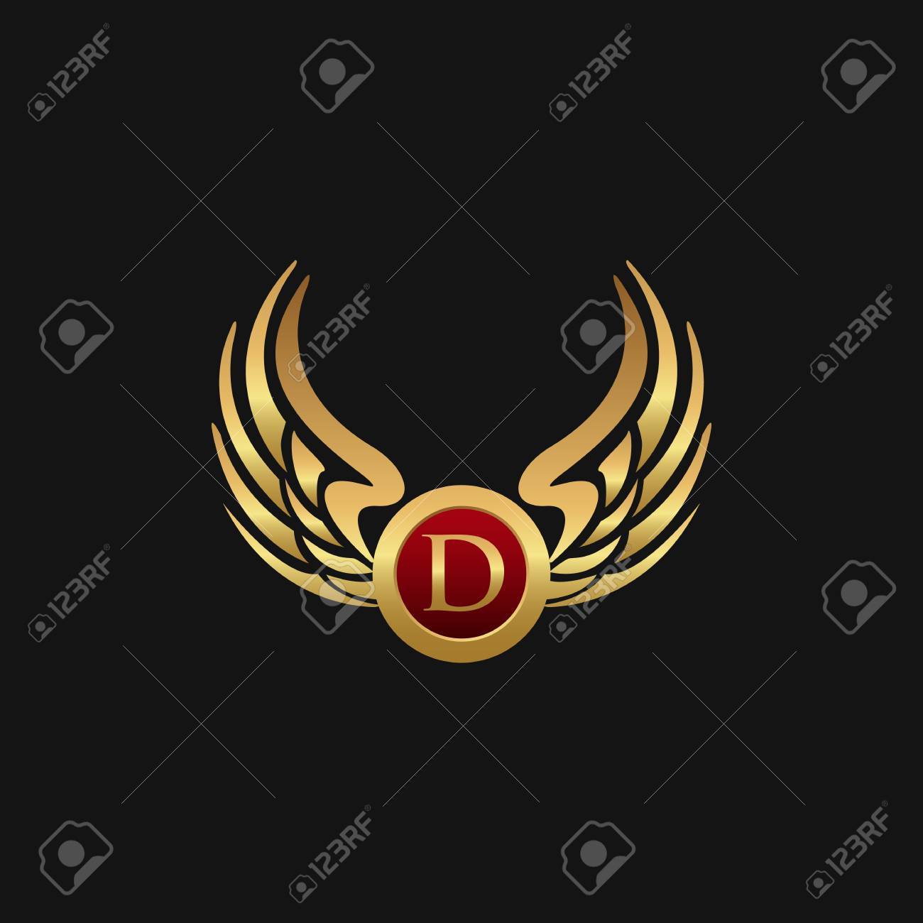 luxury letter d emblem wings logo design concept template royalty