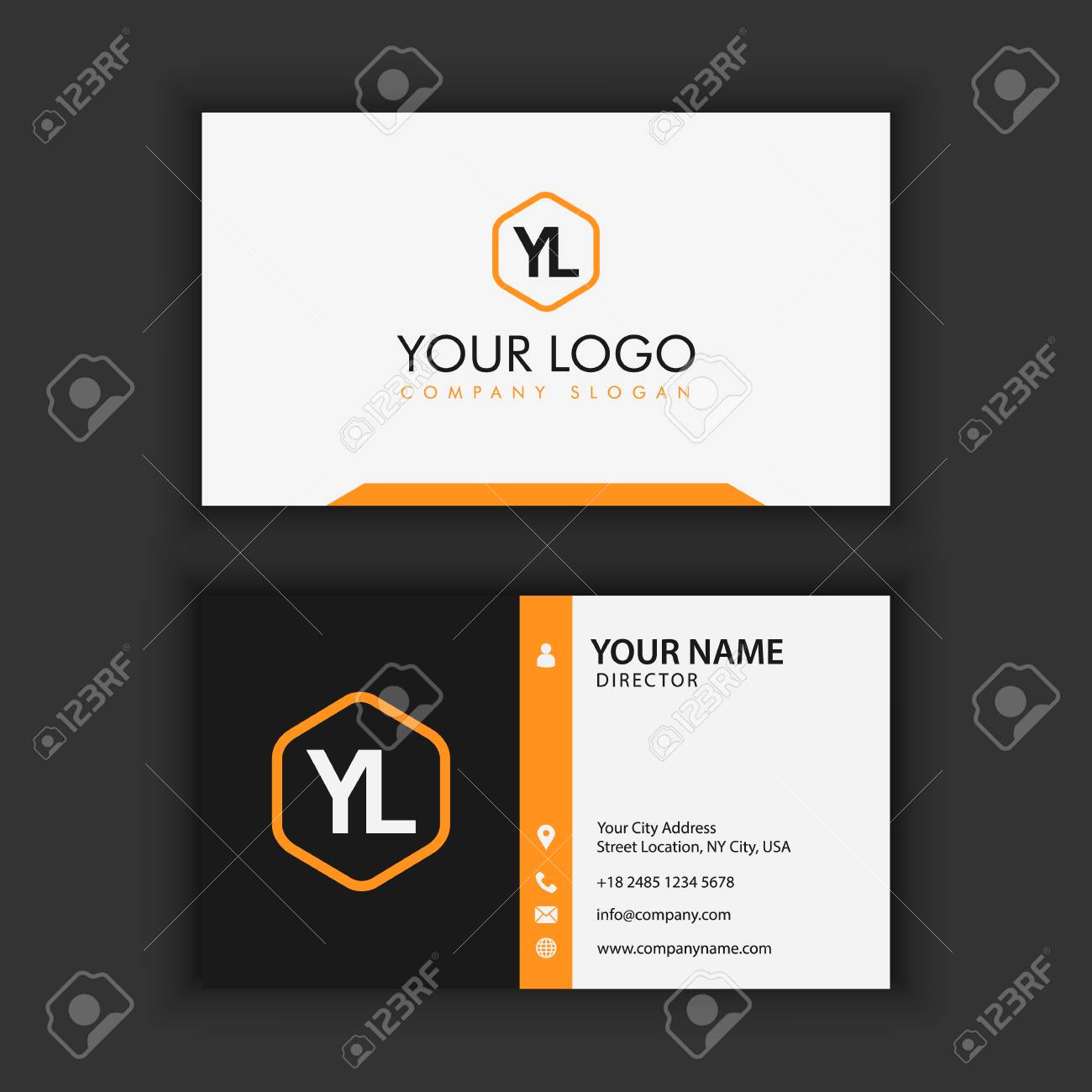 Modern Creative and Clean Business Card Template with orange black color - 87925614 Modern Creative and Clean Business Card Template with orange black color - 87925614