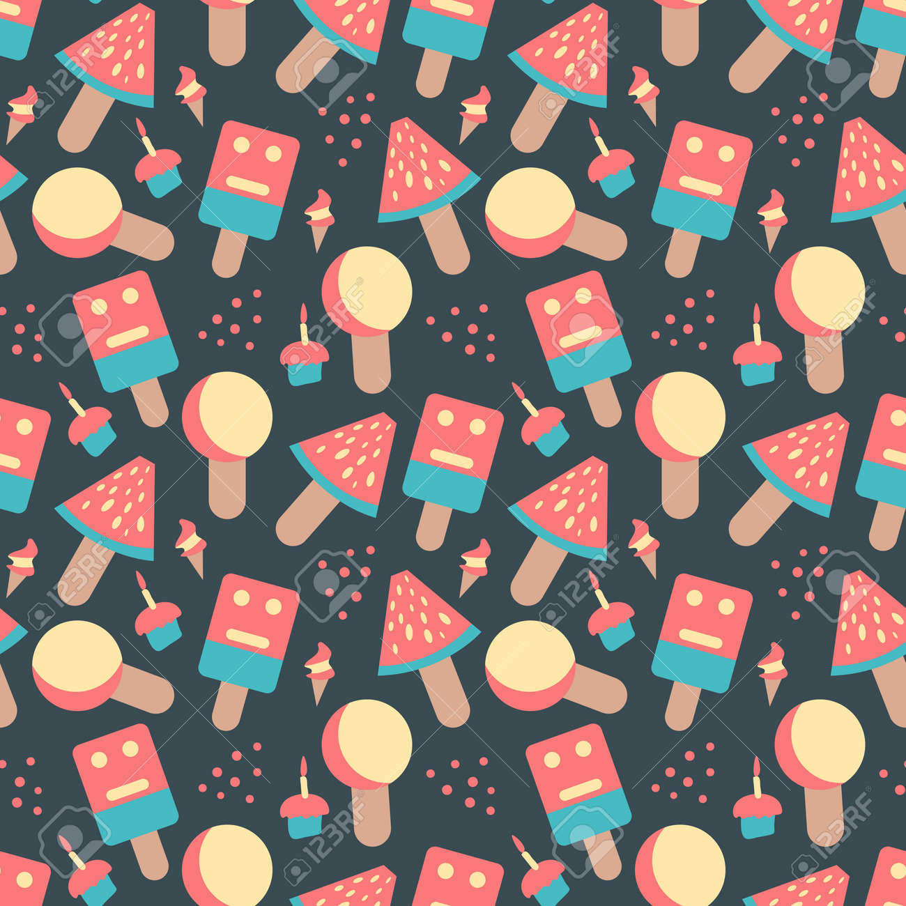 Seamless background pattern with many different colored and isolated sweets lollipops and ice cream vector illustration - 168741464 Seamless background pattern with many different colored and isolated sweets lollipops and ice cream vector illustration - 168741464