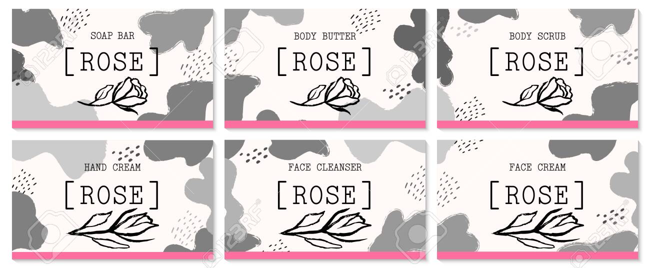 Set of labels for rose cosmetics packaging design. Organic cosmetics and natural care. - 146097107 Set of labels for rose cosmetics packaging design. Organic cosmetics and natural care. - 146097107