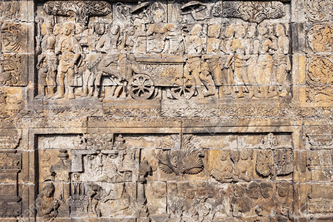 仏教美術　ボロブドゥール寺院　安山岩石粉　レプリカリリーフ　2点　V　R8999 仏教美術 ボロブドゥール寺院 安山岩石粉 レプリカリリーフ 2点