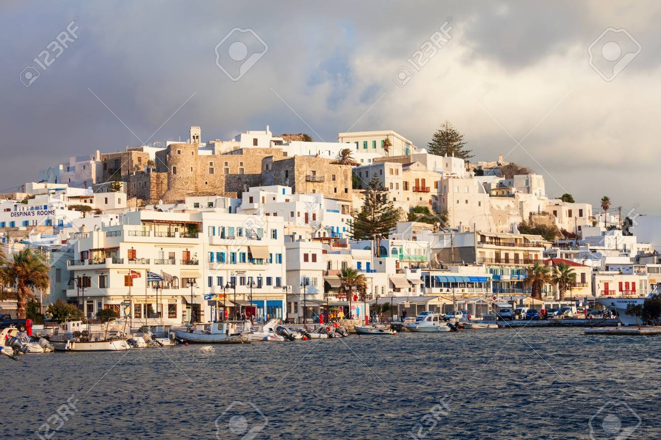 port with boats in naxos chora town naxos island in greece chora