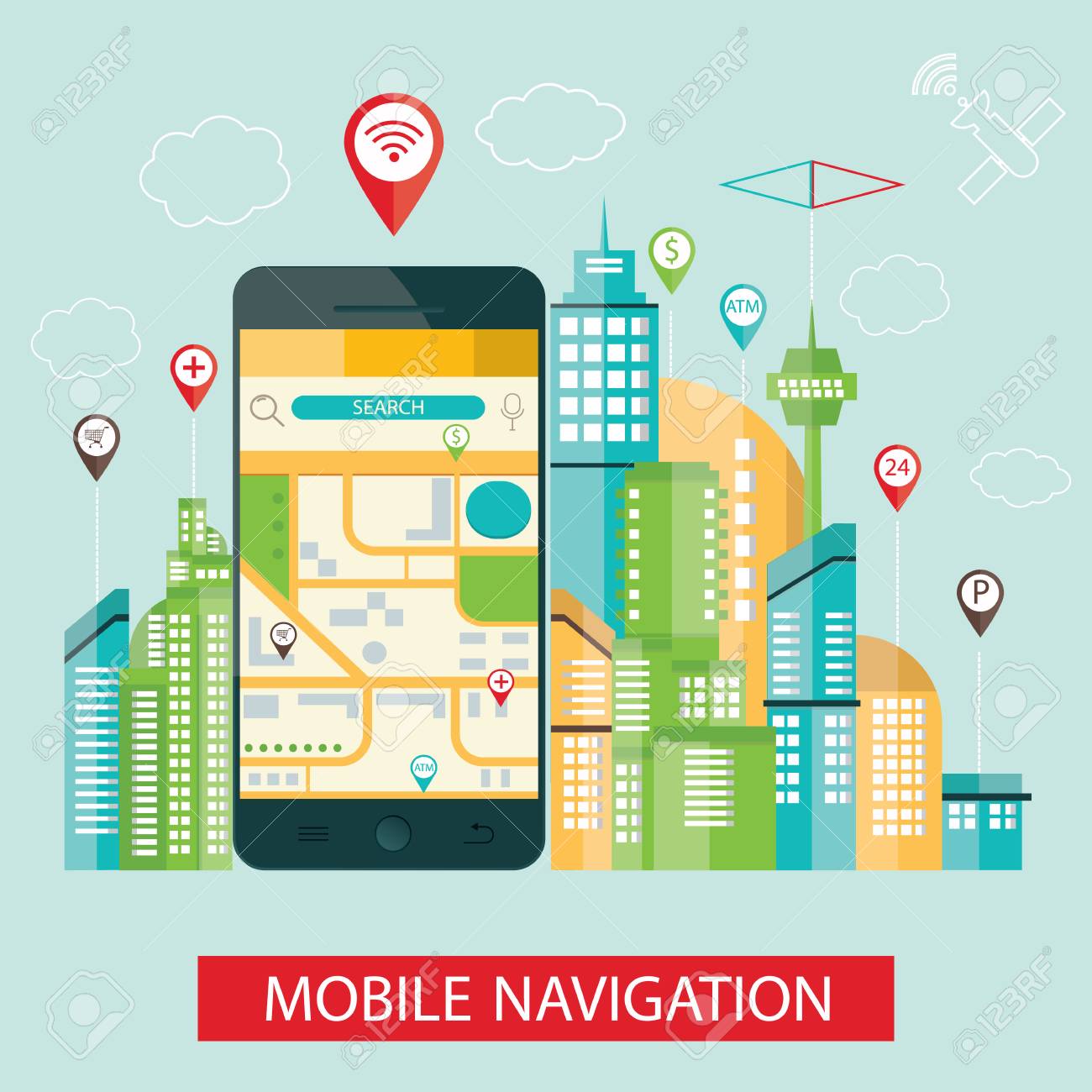 モバイル ナビゲーションのモダンなイラスト の写真素材 画像素材 Image