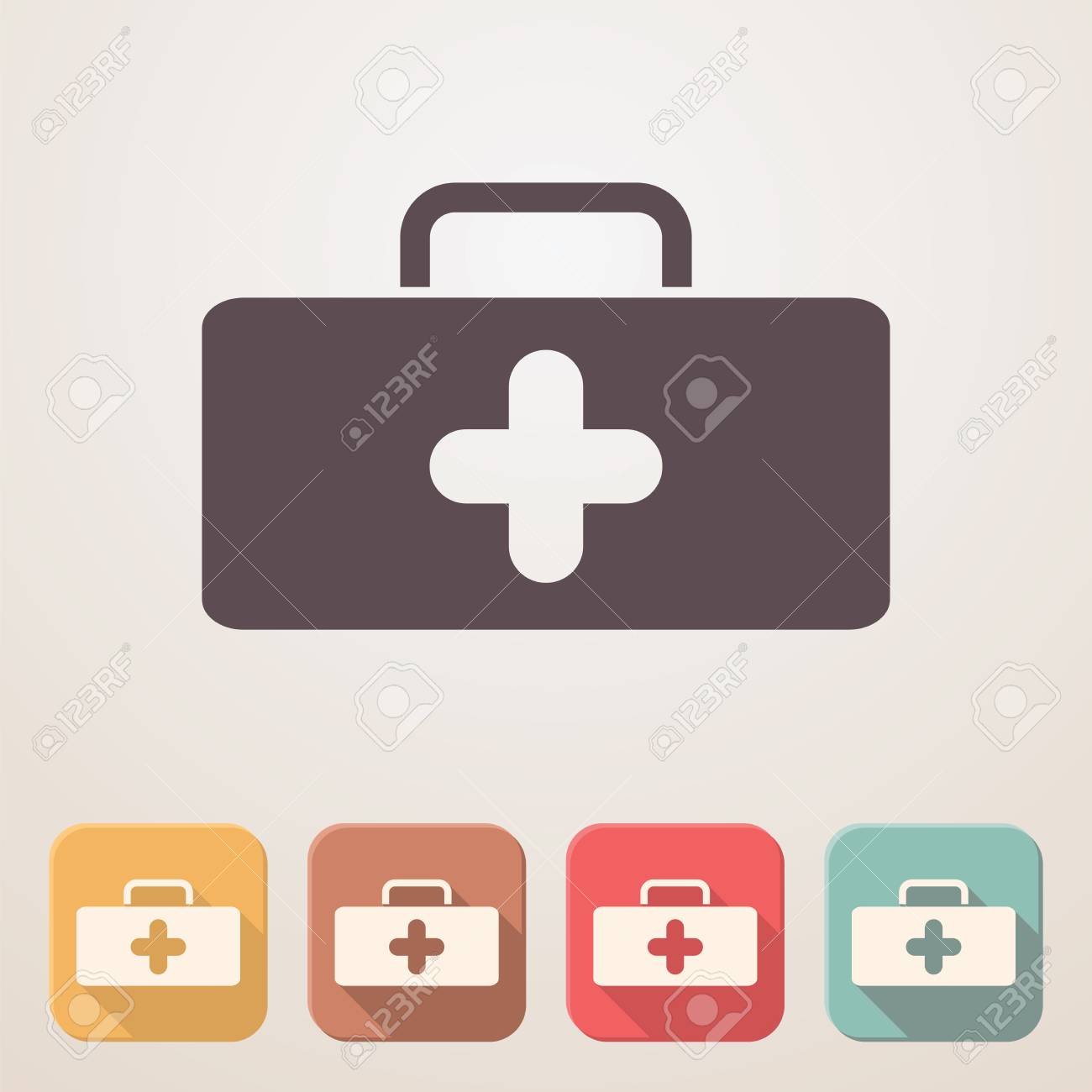medical bag flat icon set in color boxes with shadow royalty free