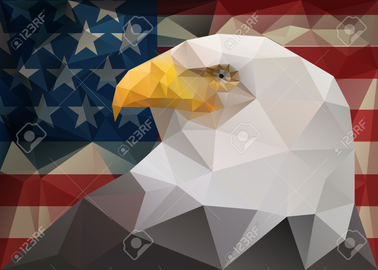 abstract polygonal triangle american bald eagle on usa flag