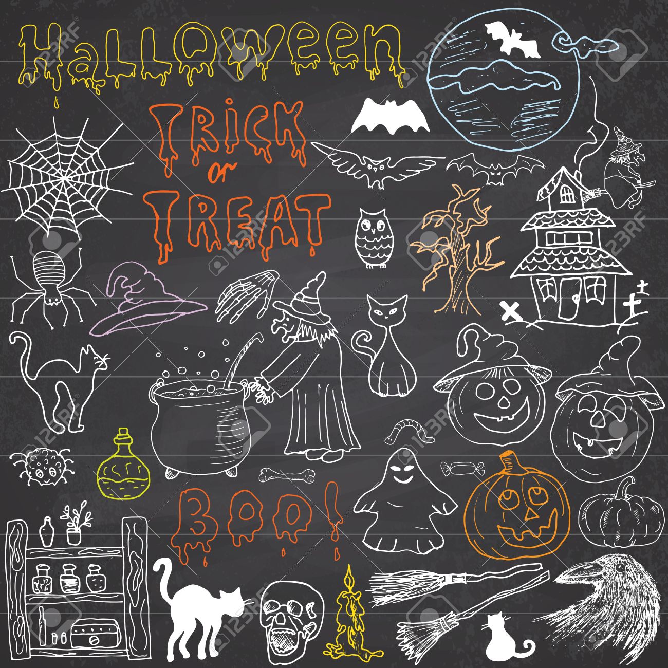 Halloween Bats Background sketch of halloween design elements with punpkin witch black Halloween Bats Background sketch of halloween design elements with punpkin witch black