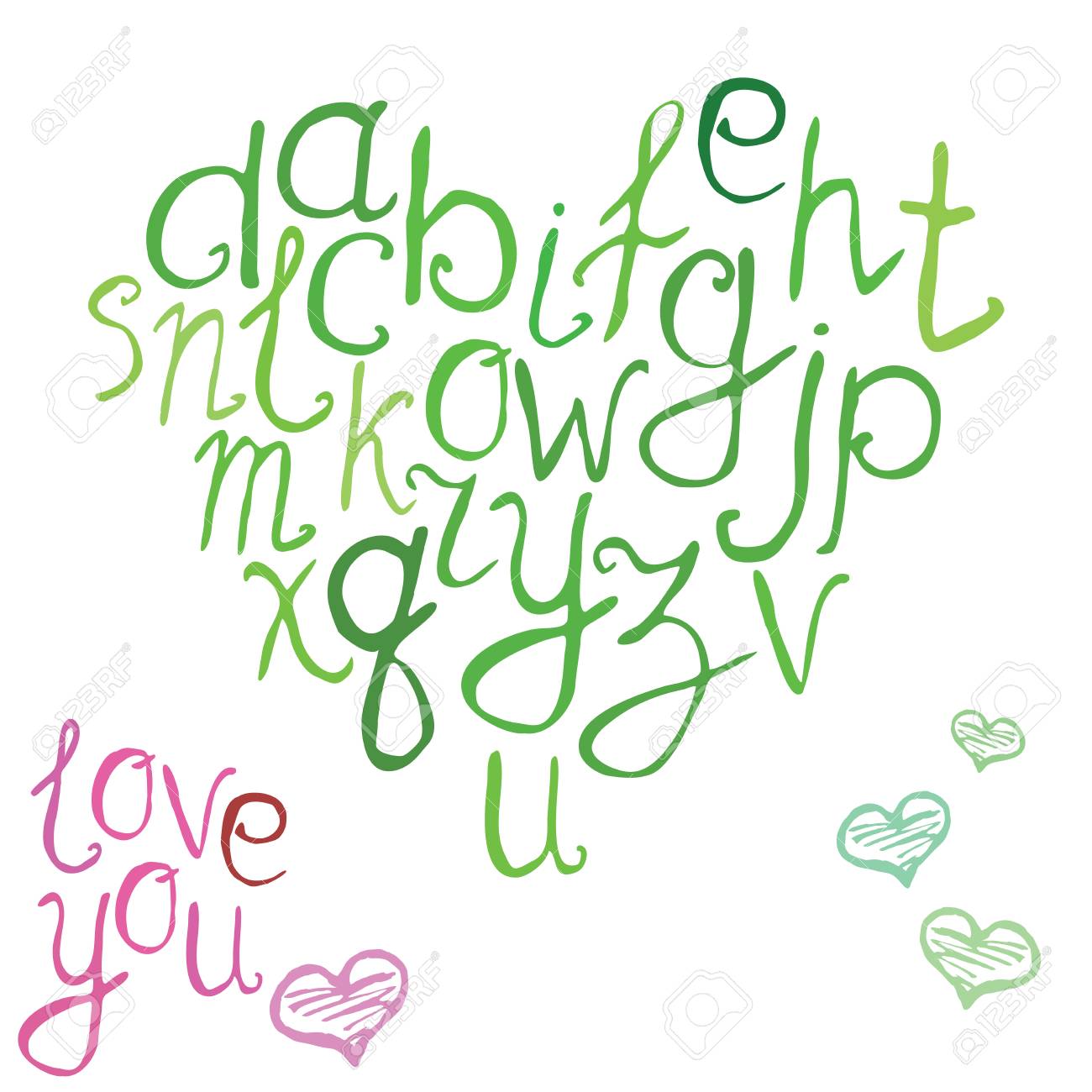 手描きフォント 手のベクトル イラストのハートの形で文字を磨いた のイラスト素材 ベクタ Image