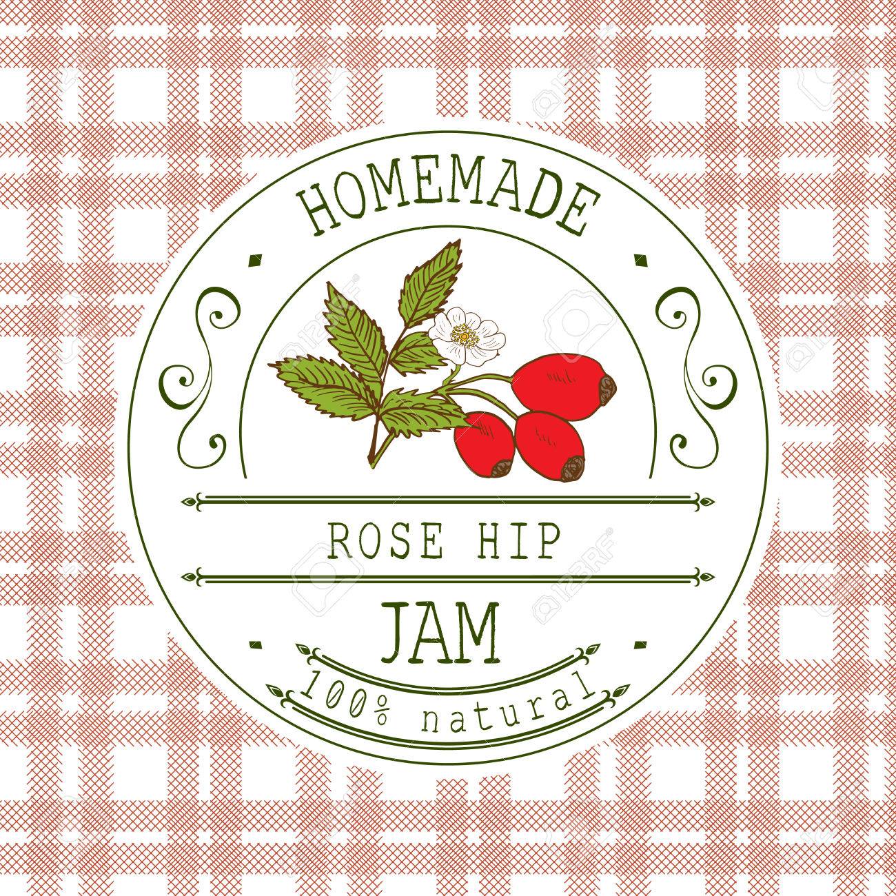 Jam Label Design Template. For Rose Hip Dessert Product With Hand With Dessert Labels Template