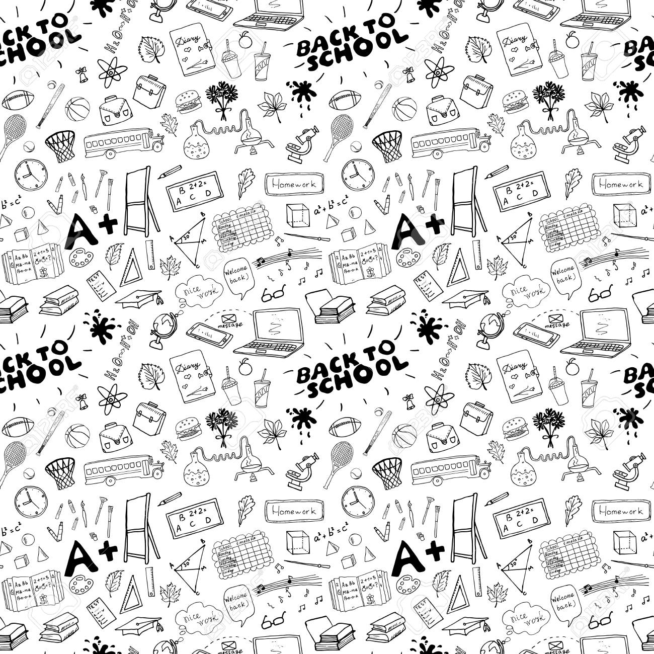 学校のシームレスなパターンや落書き イラスト のイラスト素材 ベクタ Image