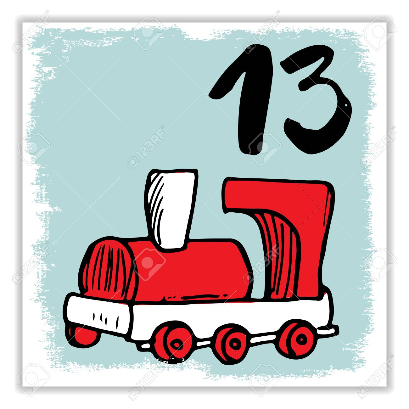 クリスマスアドベントカレンダー 手描きの要素と数字 冬の休日カレンダーカードデザイン ベクターイラスト のイラスト素材 ベクタ Image