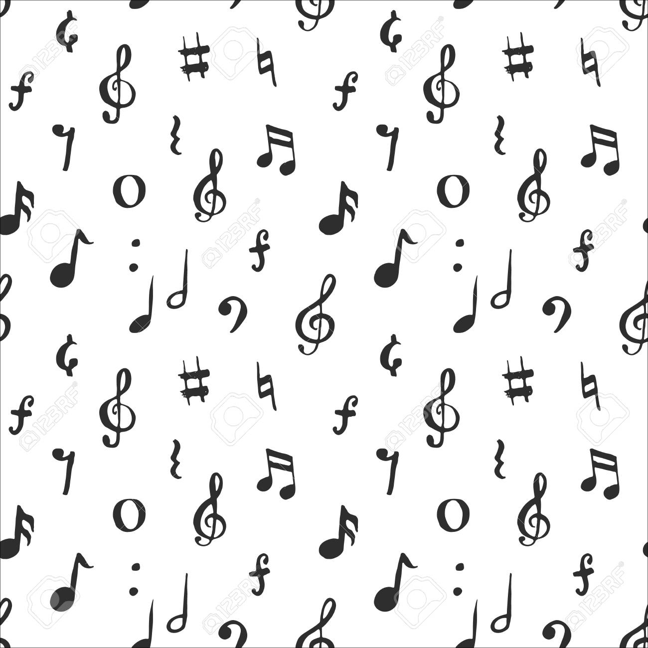 Gabarit Note De Musique A Imprimer Illustration Vectorielle De Musique Note Modèle Sans Couture. Symboles De Notes De Musique Dessinés À La Main Doodle Dessinés À La Main. Clip Art Libres De Droits, Svg, Vecteurs Et Illustration. Image